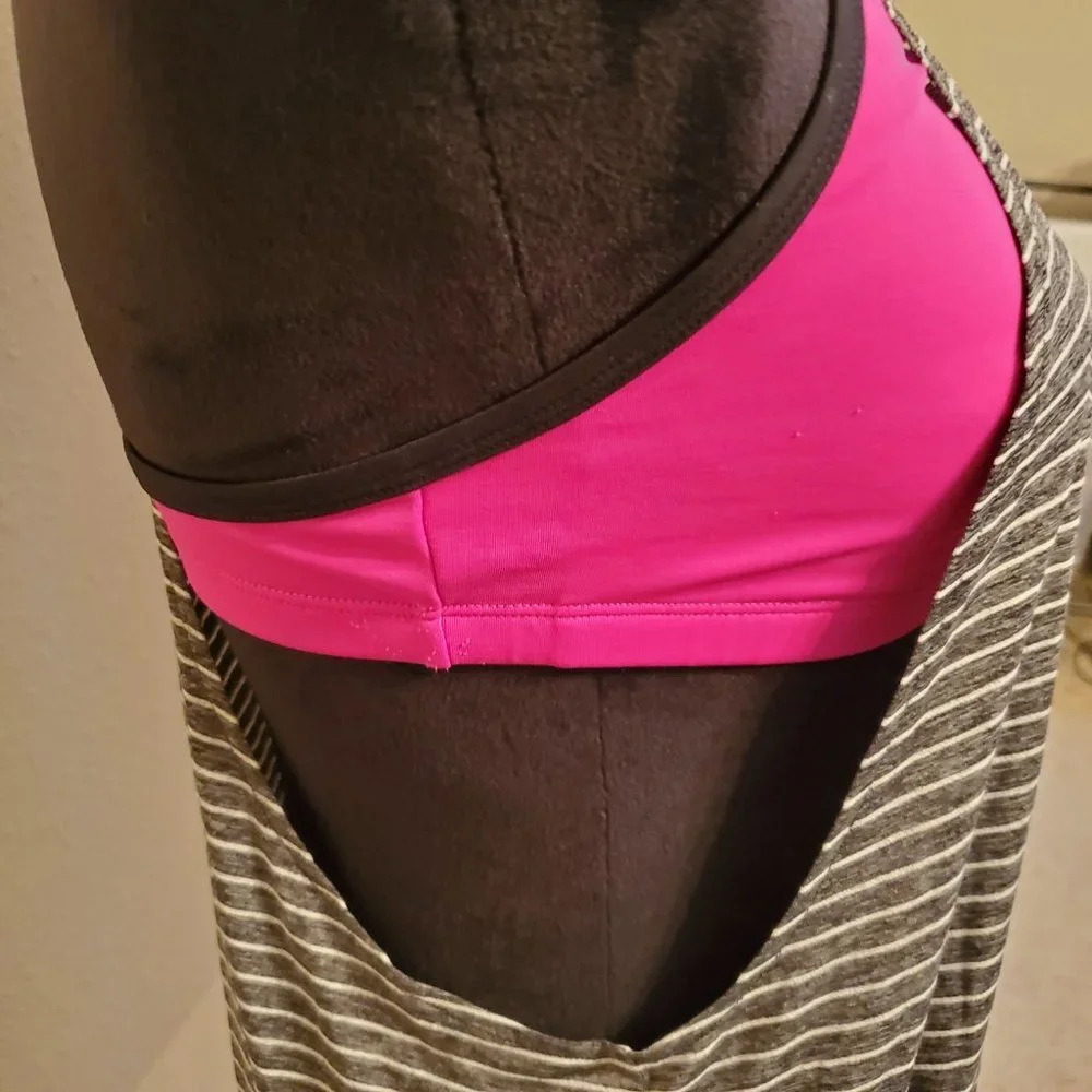 Nike black stripped tank top drape swimsuit top pullover round neck, size large